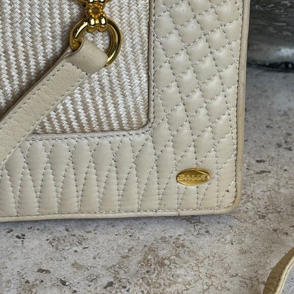 Bally Bone Ivory Cream Vintage Leather Quilted Woven Chain Shoulder Bag NWT - Picture 6 of 10